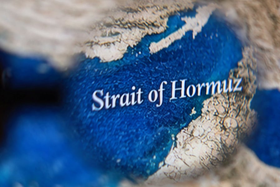 The Strait of Hormuz waterway which carries one-fifth of global oil shipments as Iran links its reopening to US meeting Tehran's conditions