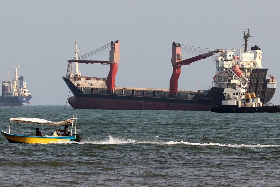 Commercial vessels in the Strait of Hormuz off the port city of Bandar Abbas in southern Iran