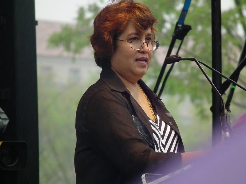 Taslima Nasrin speaking at a podium at the Reason Rally in Washington DC in 2012