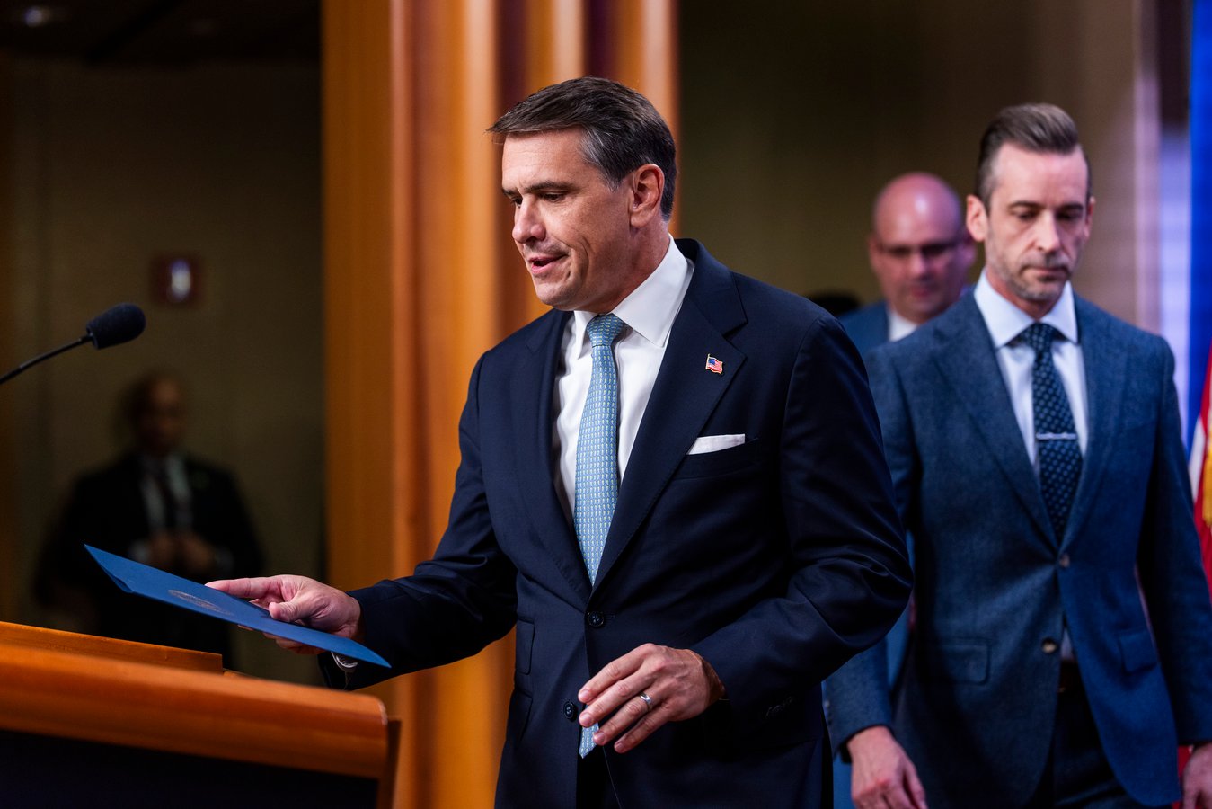 Acting US Attorney General Todd Blanche speaking at the Justice Department in Washington
