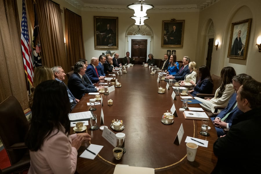 President Trump meets with cabinet members including Secretary of State Marco Rubio at the White House Cabinet Room