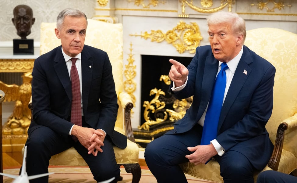 US President Donald Trump meets Canadian Prime Minister Mark Carney at the White House Oval Office in October 2025