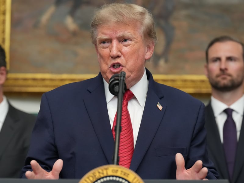 US President Donald Trump speaks at a White House meeting on August 19, 2026, the day he announced a new economic campaign against Iran