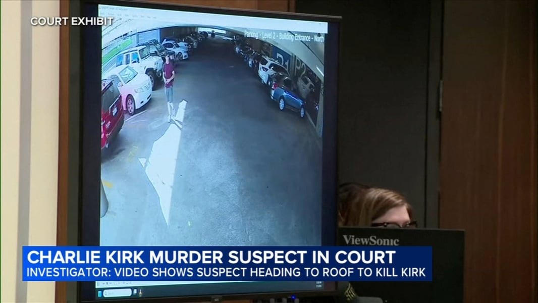 Surveillance video frame showing Tyler Robinson on the Losee Center rooftop at Utah Valley University before the Charlie Kirk shooting