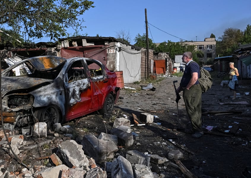 Damaged car at apartment building hit by Russian air strike in Zaporizhzhia Ukraine war attack