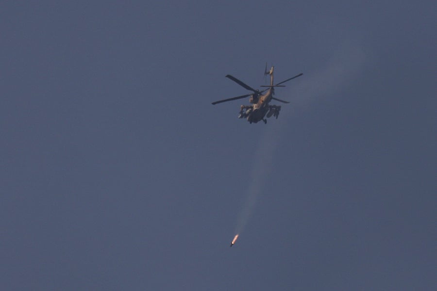 Israeli military helicopter fires projectile over southern Lebanon during operations