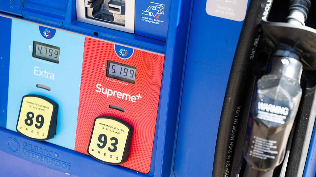 Gasoline pump prices at an Exxon station in Falls Church Virginia showing high fuel costs amid US Operation Economic Outcast against Iran