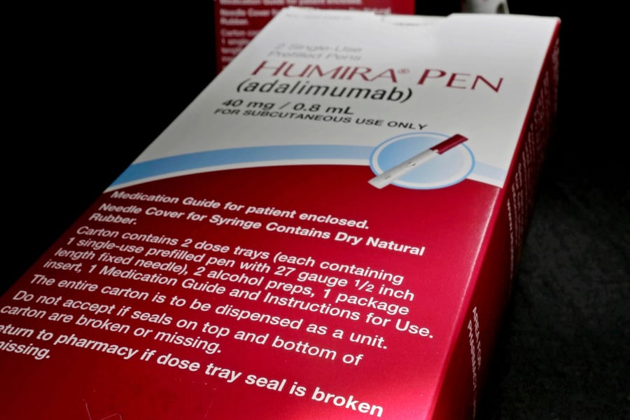 Packaging for the biologic drug Humira, an example of the high-cost medicines driving US employer health spending