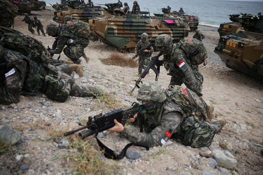 South Korean marines during US-South Korea Ssangyong amphibious landing drill Pohang