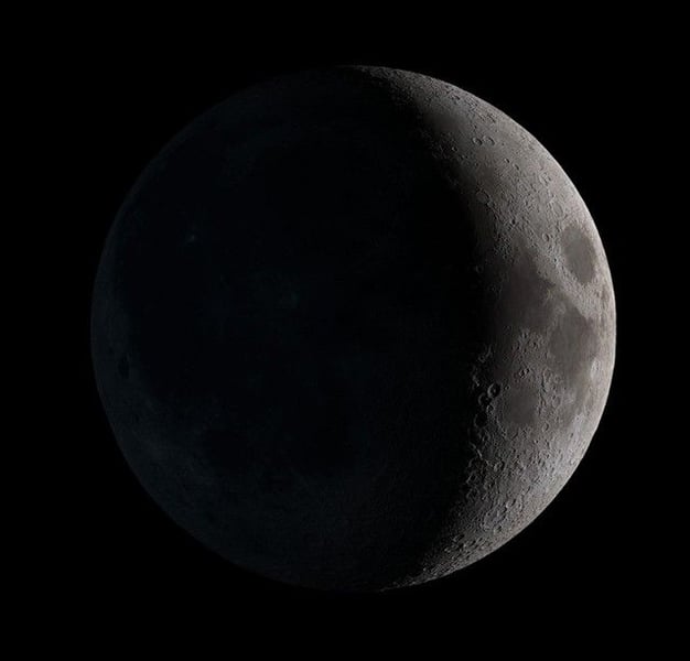 The Waxing Crescent moon phase showing a thin sliver of illuminated lunar surface — the current moon phase on August 15, 2026