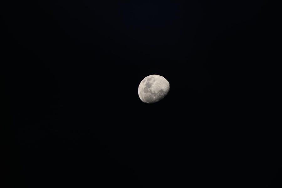 A waxing gibbous moon photographed from the International Space Station above the Indian Ocean, with the terminator running down the eastern limb