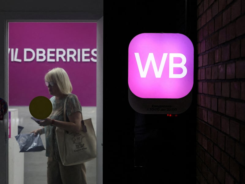 A woman visits a Wildberries pickup point in Moscow as Ukrainian drone strikes target the retailer's warehouses