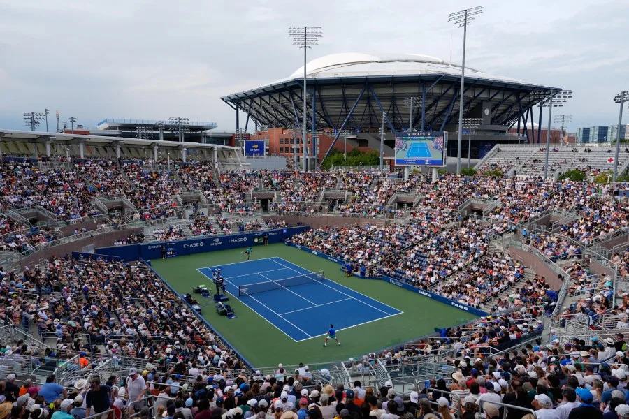 Sebastian Gorzny in action at the 2026 US Open second round match against Daniil Medvedev
