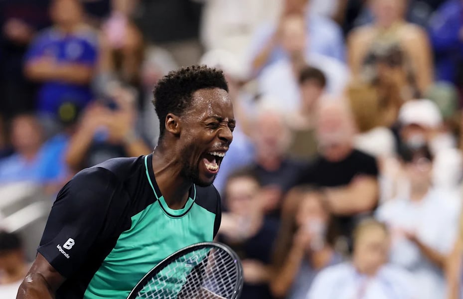 Gael Monfils celebrates his first-round win at US Open 2026 on his 40th birthday at Louis Armstrong Stadium