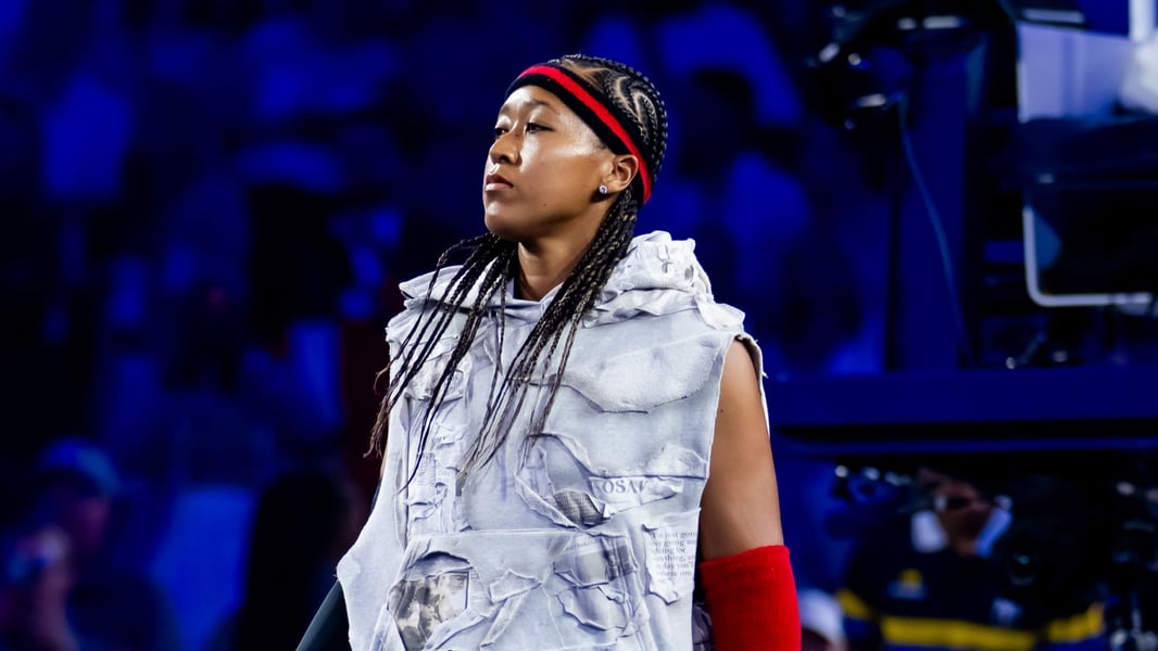Naomi Osaka wearing Allen Iverson tribute outfit at the 2026 US Open on Arthur Ashe Stadium