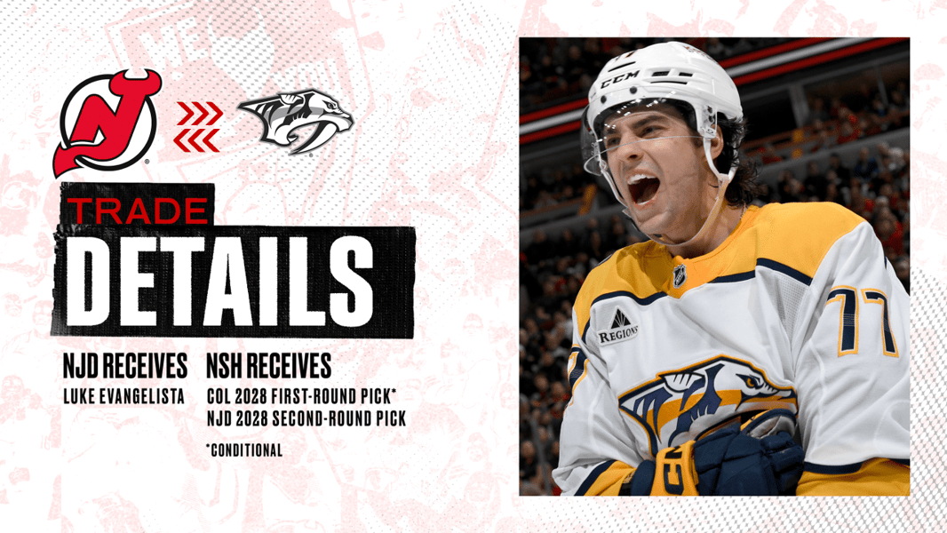 Luke Evangelista joins the New Jersey Devils after Nashville Predators trade