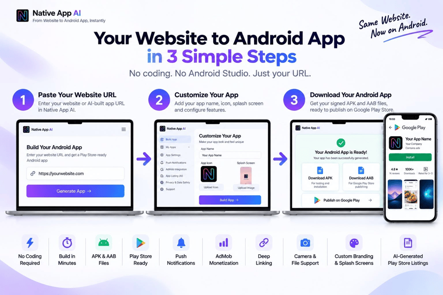 Native App AI Makes It Easy to Convert Websites and AI-Built Web Apps into Play Store-Ready Android Apps