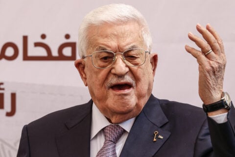 Palestinian President Mahmoud Abbas addresses the UN General Assembly via video link in 2026