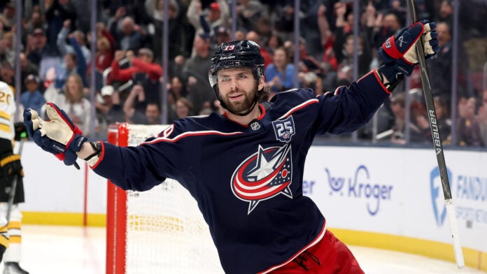 Adam Fantilli skating for the Columbus Blue Jackets