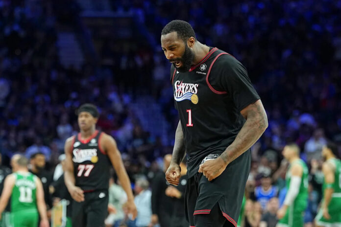 Andre Drummond in New York Knicks uniform after signing one-year deal for the 2026-27 NBA season
