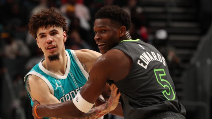 Anthony Edwards and LaMelo Ball working on two-man game at Minnesota Timberwolves practice