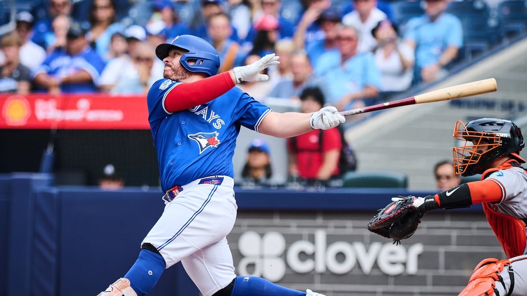 Toronto Blue Jays players celebrate during their 7-3 win over the Baltimore Orioles at Rogers Centre on September 12 2026