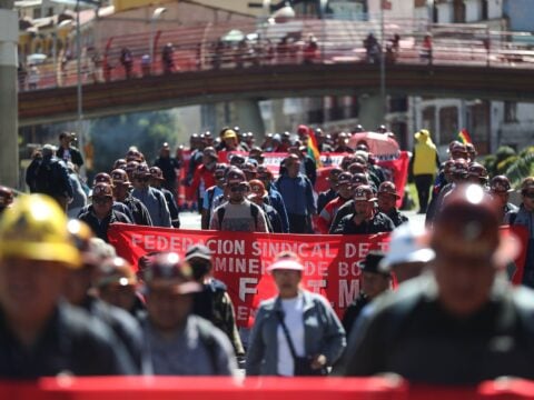 Protesters in La Paz Bolivia demonstrate against IMF loan conditions in 2026