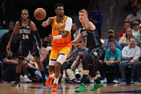 Brandon Miller of the Charlotte Hornets drives to the basket