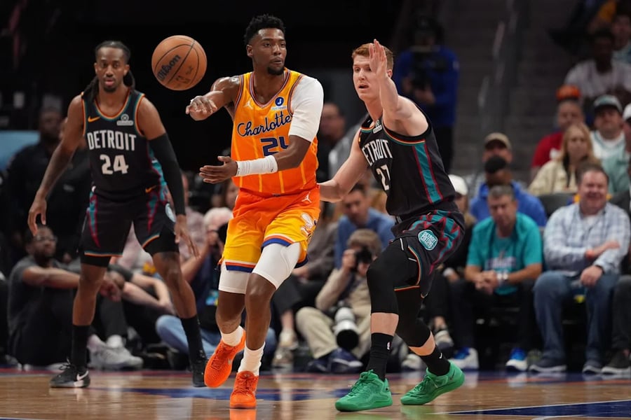 Brandon Miller of the Charlotte Hornets drives to the basket