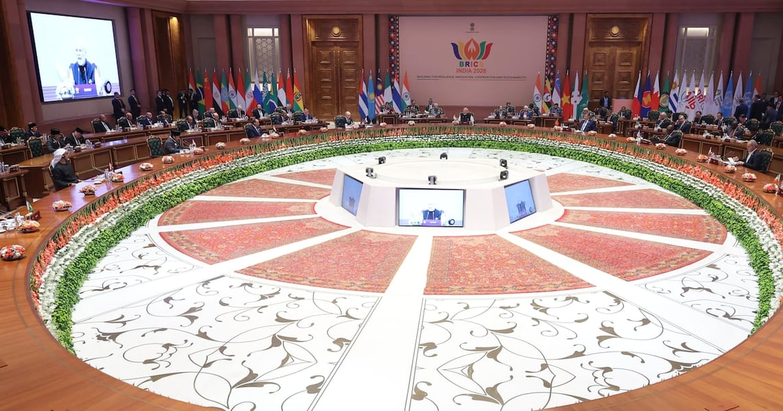 BRICS leaders at the New Delhi summit adopt the New Delhi Declaration calling for restraint in the Middle East, September 12, 2026