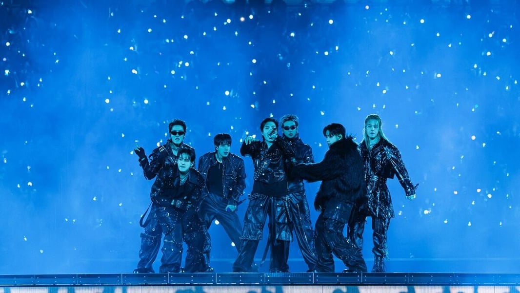 BTS performing at T-Mobile Arena during the 2026 iHeartRadio Music Festival Night 1 in Las Vegas
