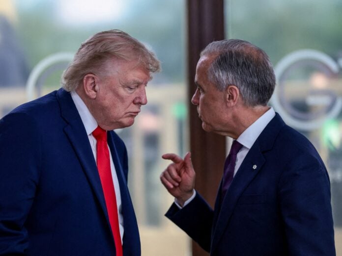 Canadian Prime Minister Mark Carney announces retaliatory tariffs on US goods as trade war escalates