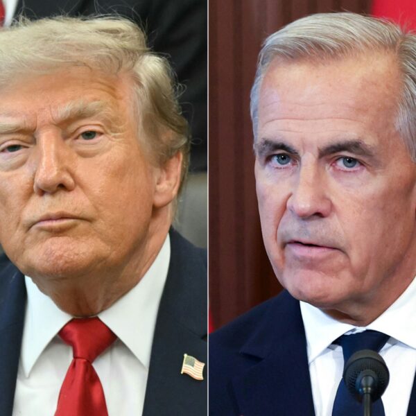 Canadian Prime Minister Mark Carney at press conference announcing $27.6 billion in retaliatory tariffs on US goods