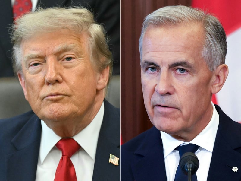 Canadian Prime Minister Mark Carney at press conference announcing $27.6 billion in retaliatory tariffs on US goods
