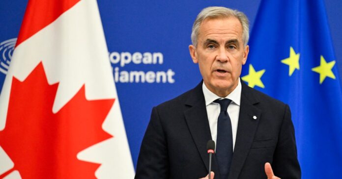 Canadian Prime Minister Mark Carney speaks to the European Parliament in Strasbourg on September 17, 2026