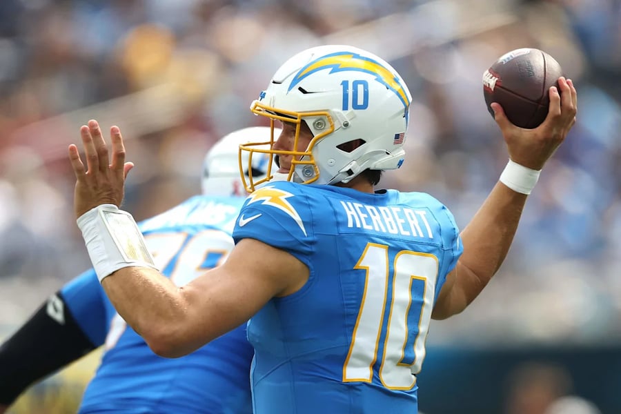 Jim Harbaugh on the sideline as the Los Angeles Chargers fall 26-14 to the Arizona Cardinals in NFL Week 1 2026