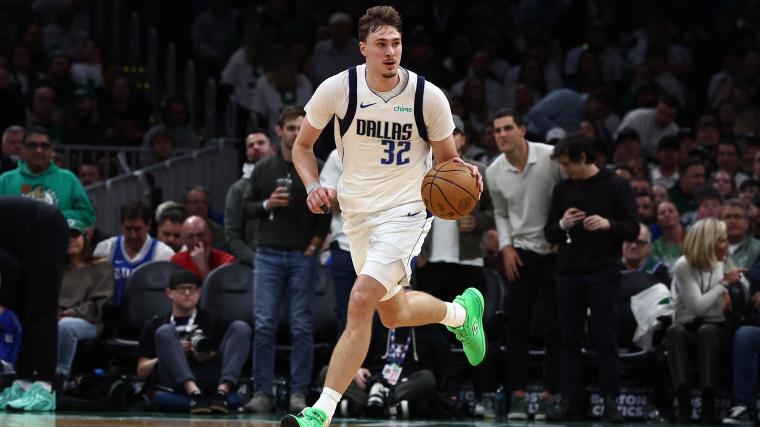 Cooper Flagg drives to the basket during his rookie season with the Dallas Mavericks