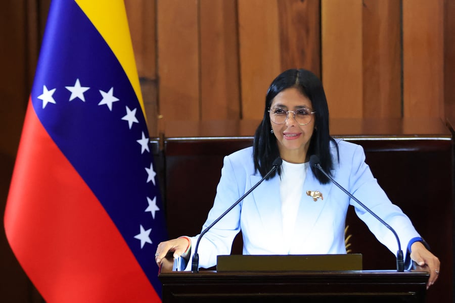 Delcy Rodriguez addresses media as Venezuela interim president amid US oil deal and election dispute