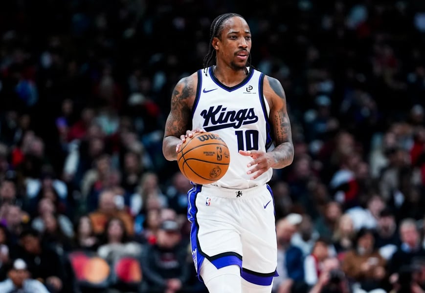 DeMar DeRozan in his new Denver Nuggets uniform after signing a veteran minimum deal