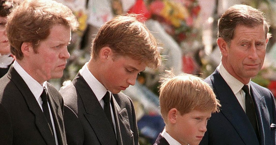 Earl Spencer at the funeral procession for Princess Diana in 1997, a central scene in his memoir Swan Song