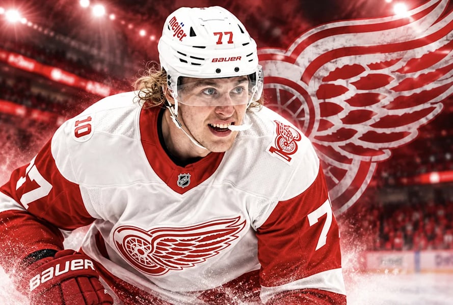 Simon Edvinsson at Detroit Red Wings training camp ahead of the CBA extension deadline