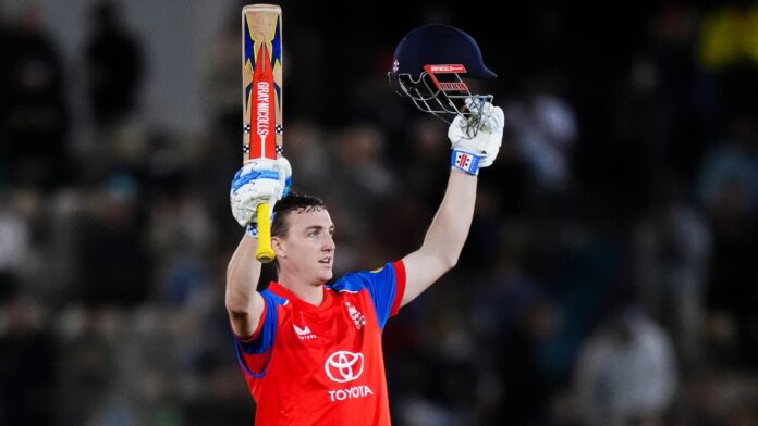 Harry Brook batting during England vs Sri Lanka first T20I at Southampton 2026