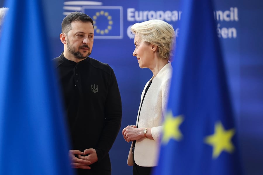 European Commission President Ursula von der Leyen with Ukrainian President Volodymyr Zelensky during an EU-Ukraine meeting