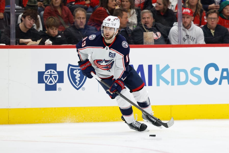 Adam Fantilli skates for the Columbus Blue Jackets ahead of the CBA extension deadline