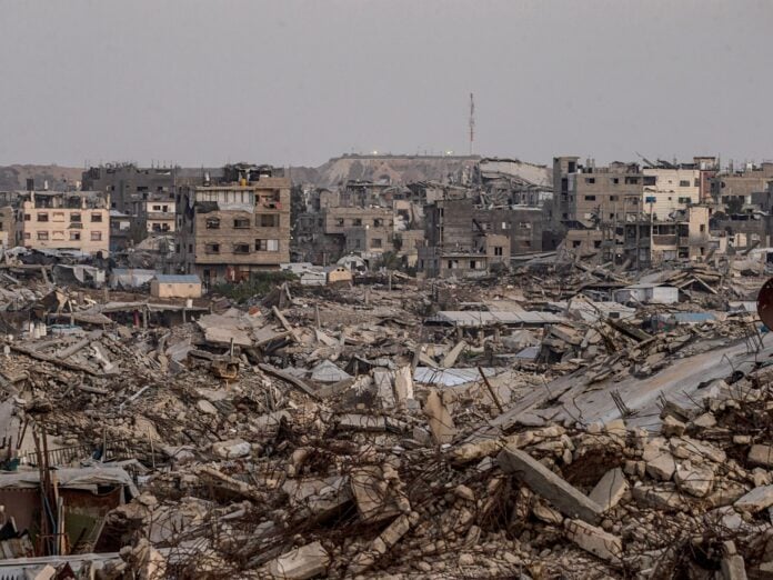 Destroyed buildings in Gaza reflect the economic devastation detailed in the UNCTAD report