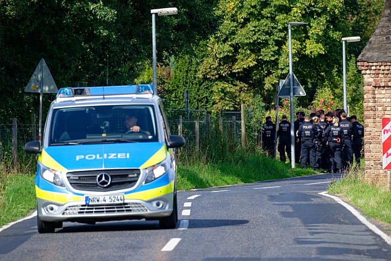 Police officers investigate area around Amprion substation in Bergheim Germany after attack on September 2 2026