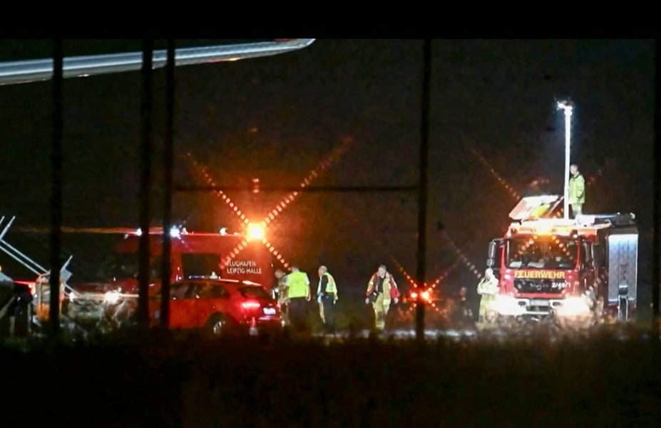 Security forces at Leipzig/Halle Airport after a bomb drone was found near a Ukrainian cargo aircraft in August 2026