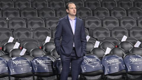 Atlanta Hawks front office executives Tim Bontemps and Peter Dinwiddie with team president Onsi Saleh