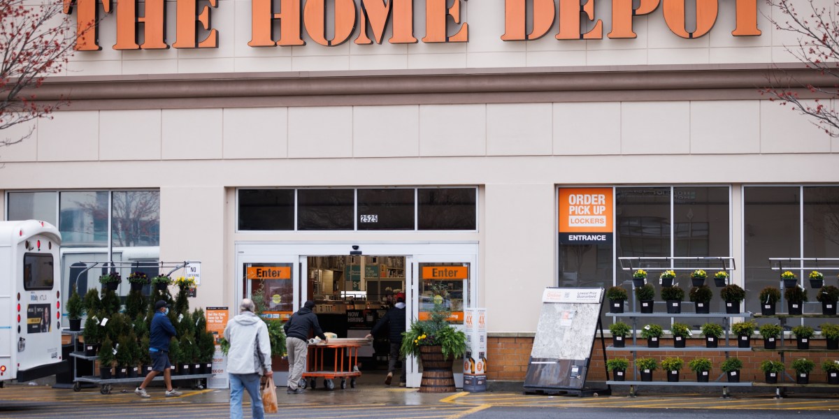Home Depot store exterior as HD stock closes at $330.19 on August 28 2026