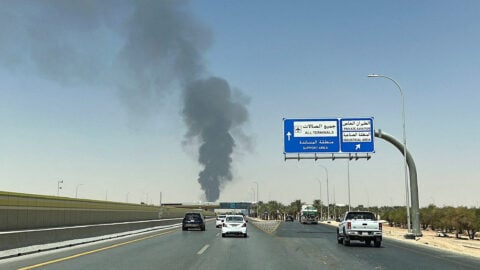 Black smoke rises over Riyadh after Houthi ballistic missile strike ignites Aramco fuel depot near King Khalid International Airport